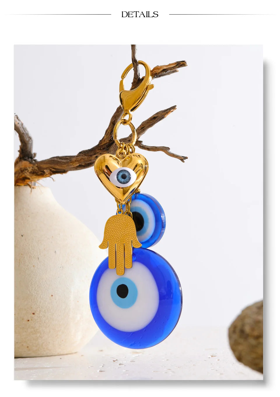 Stilvoller blauer Harz Schlüsselanhänger mit vergoldetem Edelstahl und Palmenkette-Yabubest - Home & More