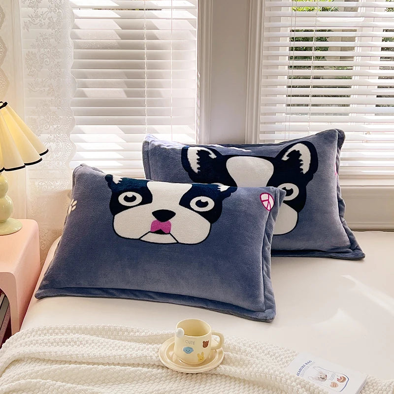 2er Set Milch Fleece Kissenbezüge Winter weich warm Korallenfleece