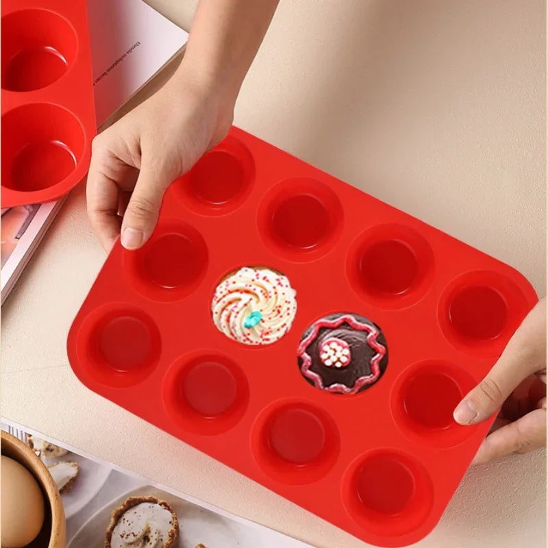 Silikon Muffinform 12 Tassen Antihaft Backform für Muffins Cupcakes Kuchen