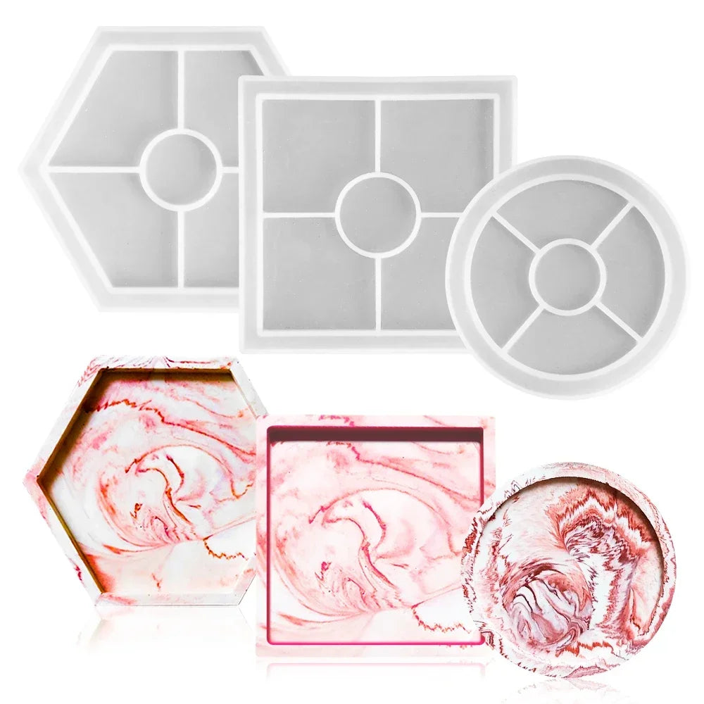 Silikon Formen Set für DIY Untersetzer Quadrat Rund Sechseck