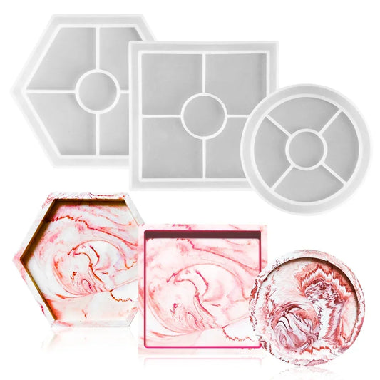 Silikon Formen Set für DIY Untersetzer Quadrat Rund Sechseck