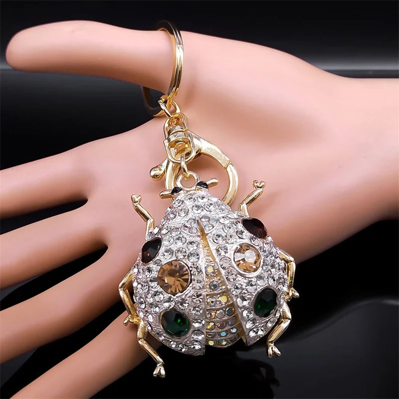 Schöner Marienkäfer Schlüsselanhänger aus Metall mit Strasssteinen als Geschenk-Yabubest - Home & More