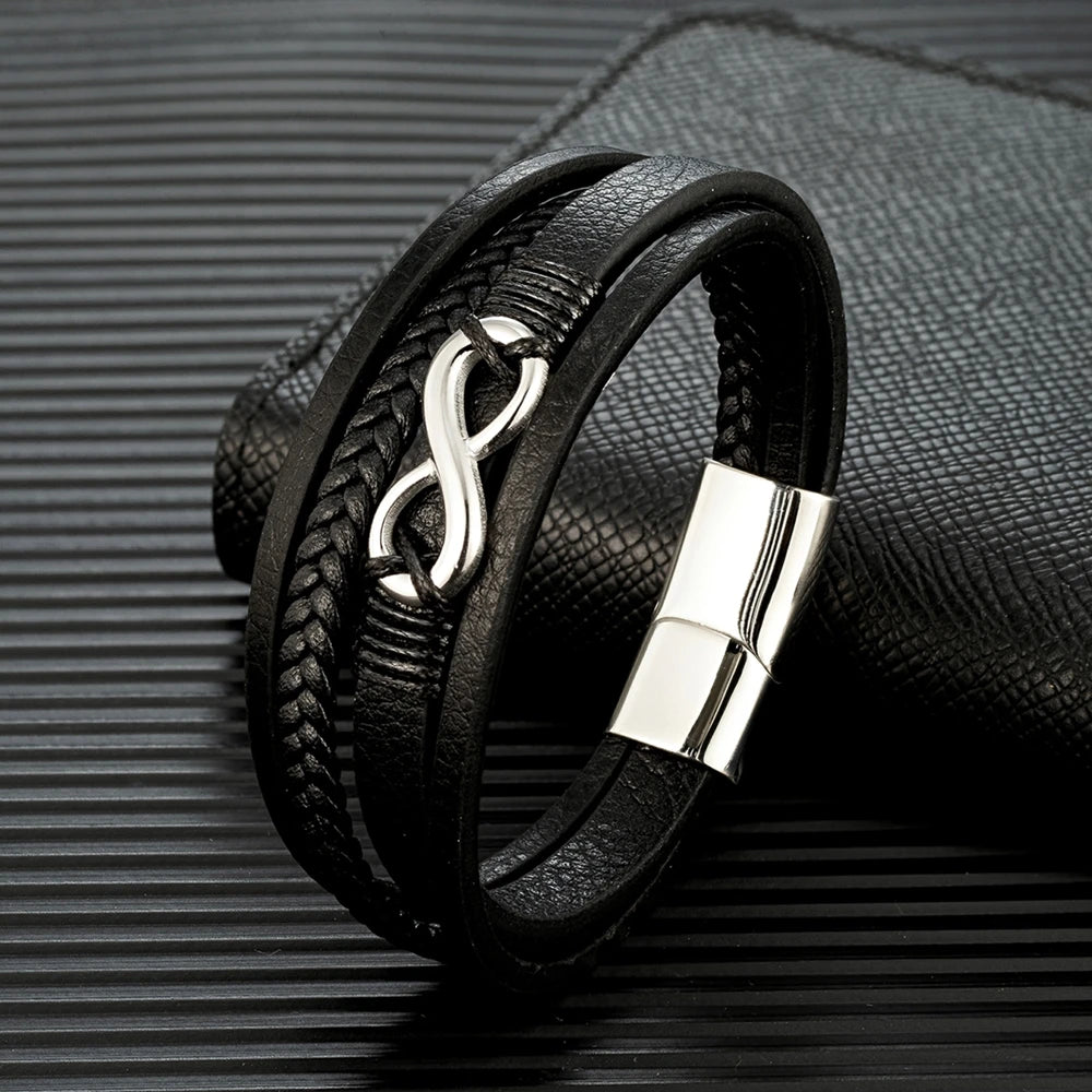 Klassisches Herren Lederarmband Geflochten Mehrschichtig Magnetverschluss