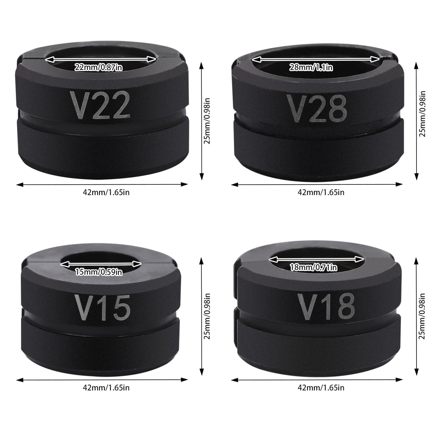 Set aus 4 Crimpmatrizen für Kupferrohre in verschiedenen Größen