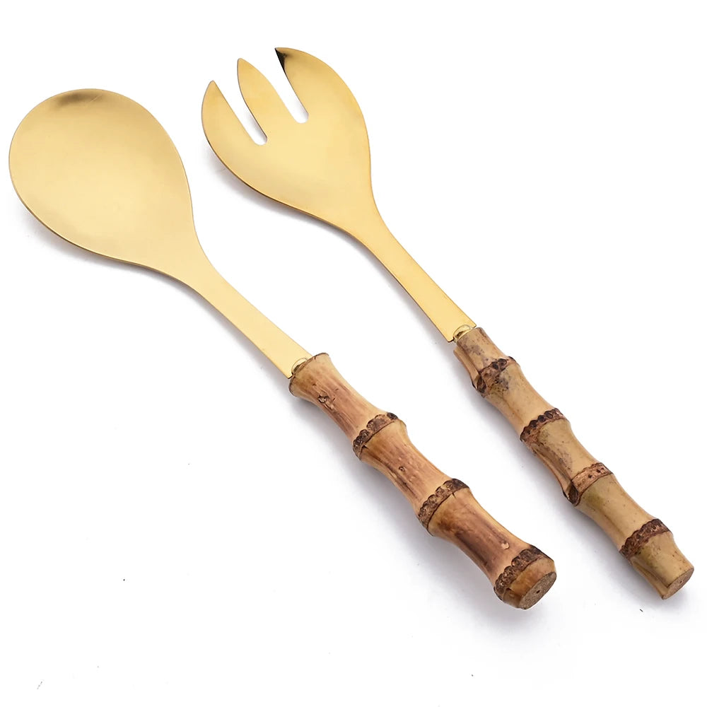 Servierbesteck Set mit Bambus Holzgriff 2er 4er Set