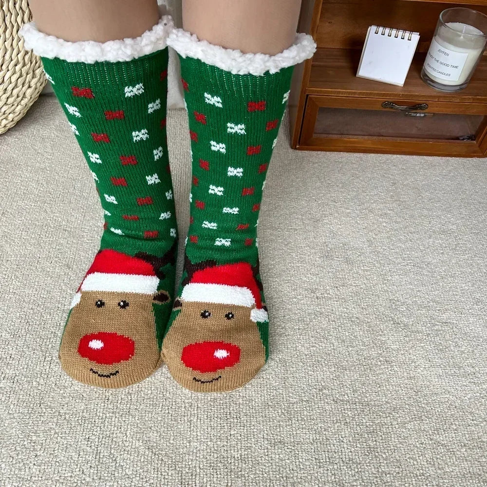 2er Set flauschige Damen Thermo-Socken rutschfest warm Plüsch Weihnachten