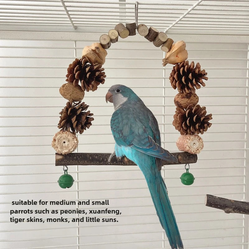 Natürliche Papageienschaukel mit Kauspielzeug Set für Vögel Holzspielzeug