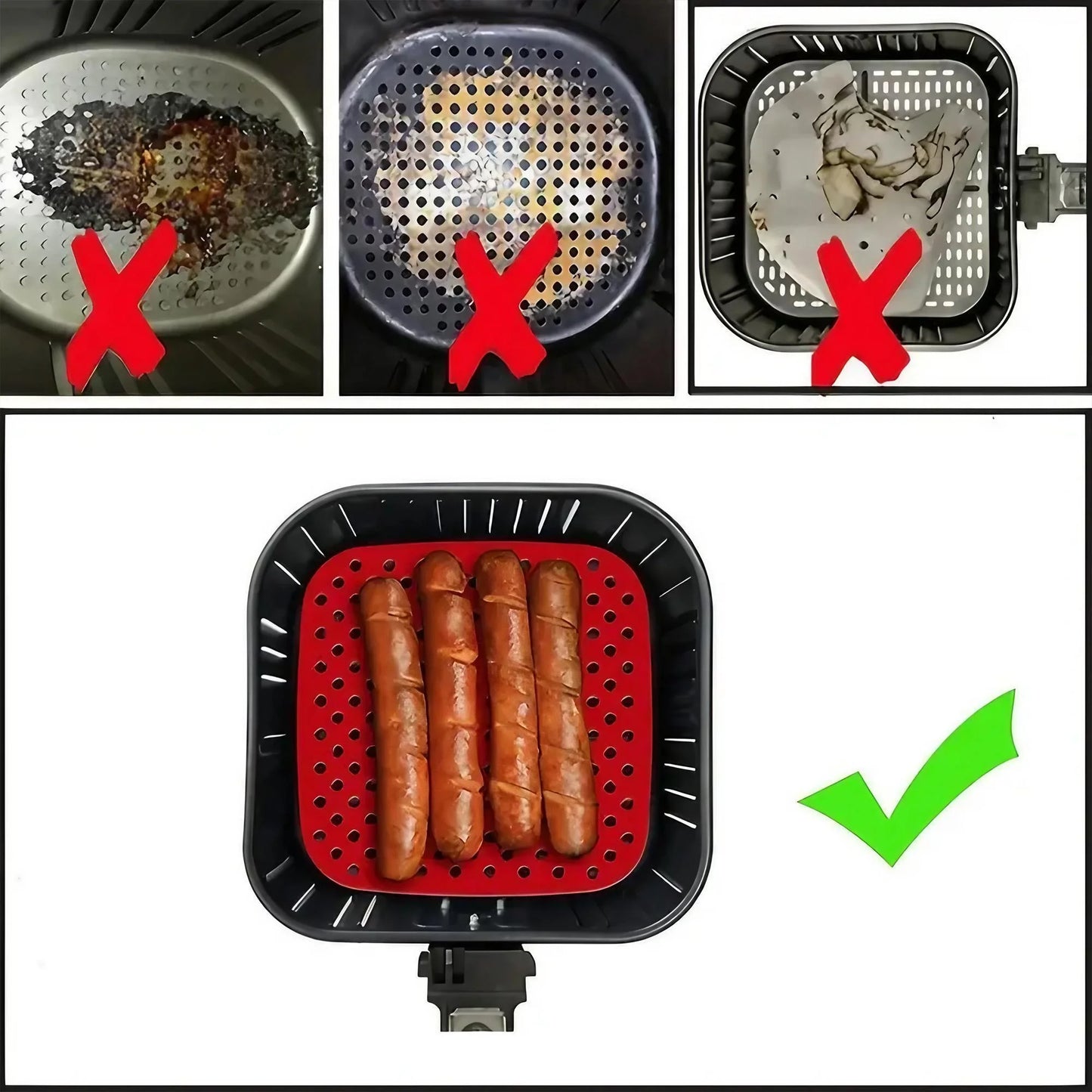 Silikon Heißluftfritteusen-Einlage perforiert rund - quadratisch 7,5-9 Zoll