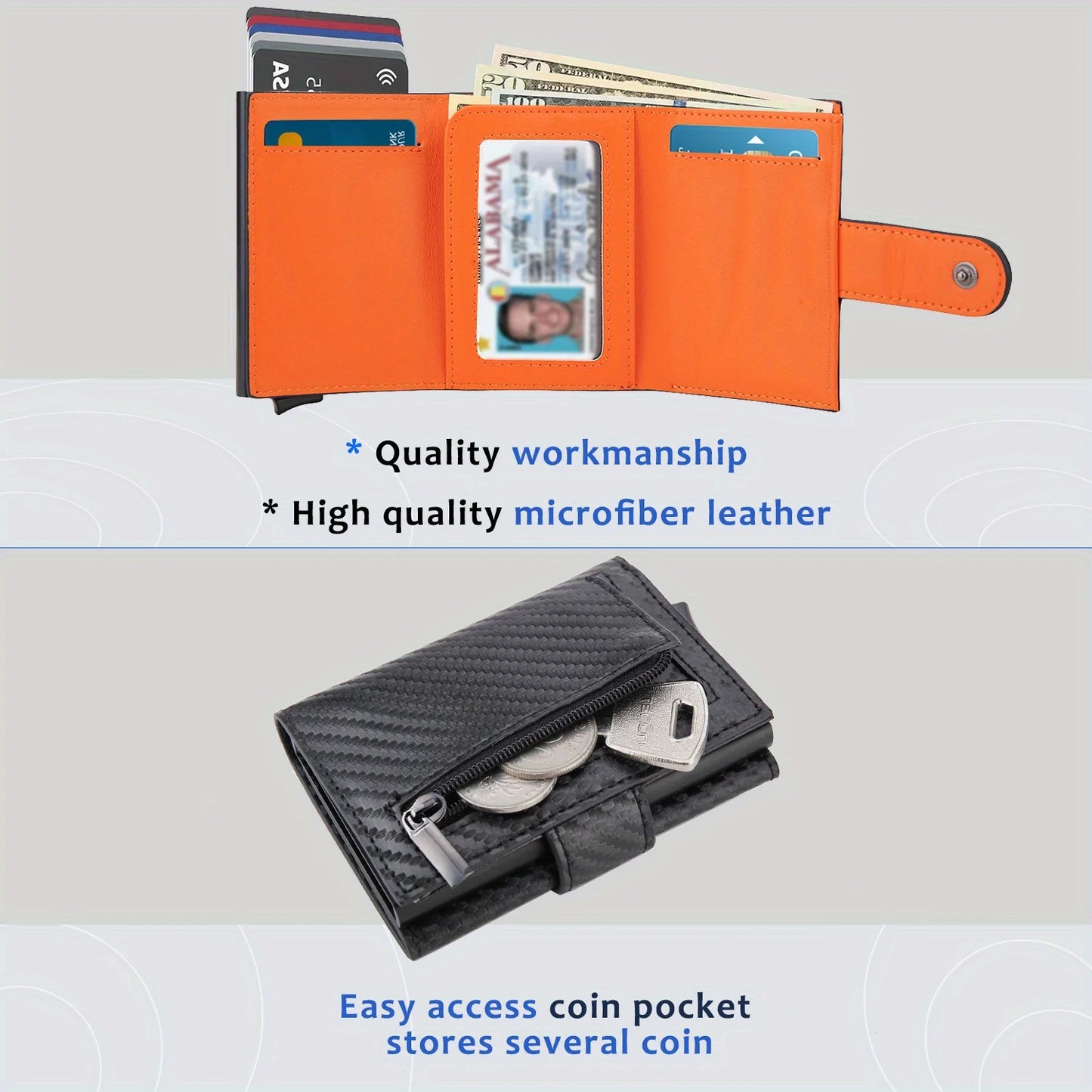 Schwarze RFID Mikrofasergeldbörse Herren schlanker Kartenhalter Leder