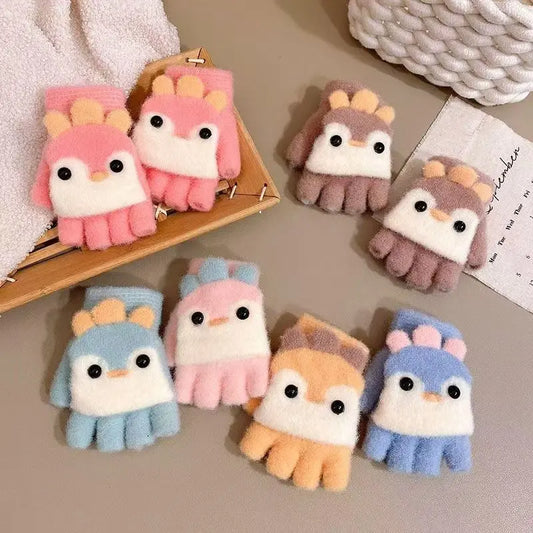 Warme Halbfinger Strickhandschuhe für Kinder mit Plüschfutter