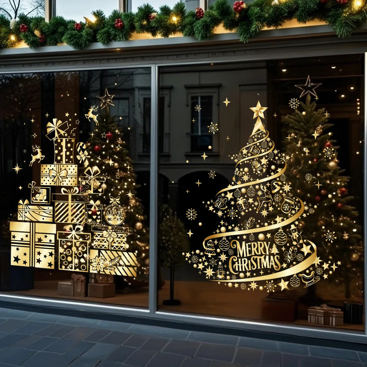 Goldene Weihnachts Fensteraufkleber aus PVC für festliche Dekoration