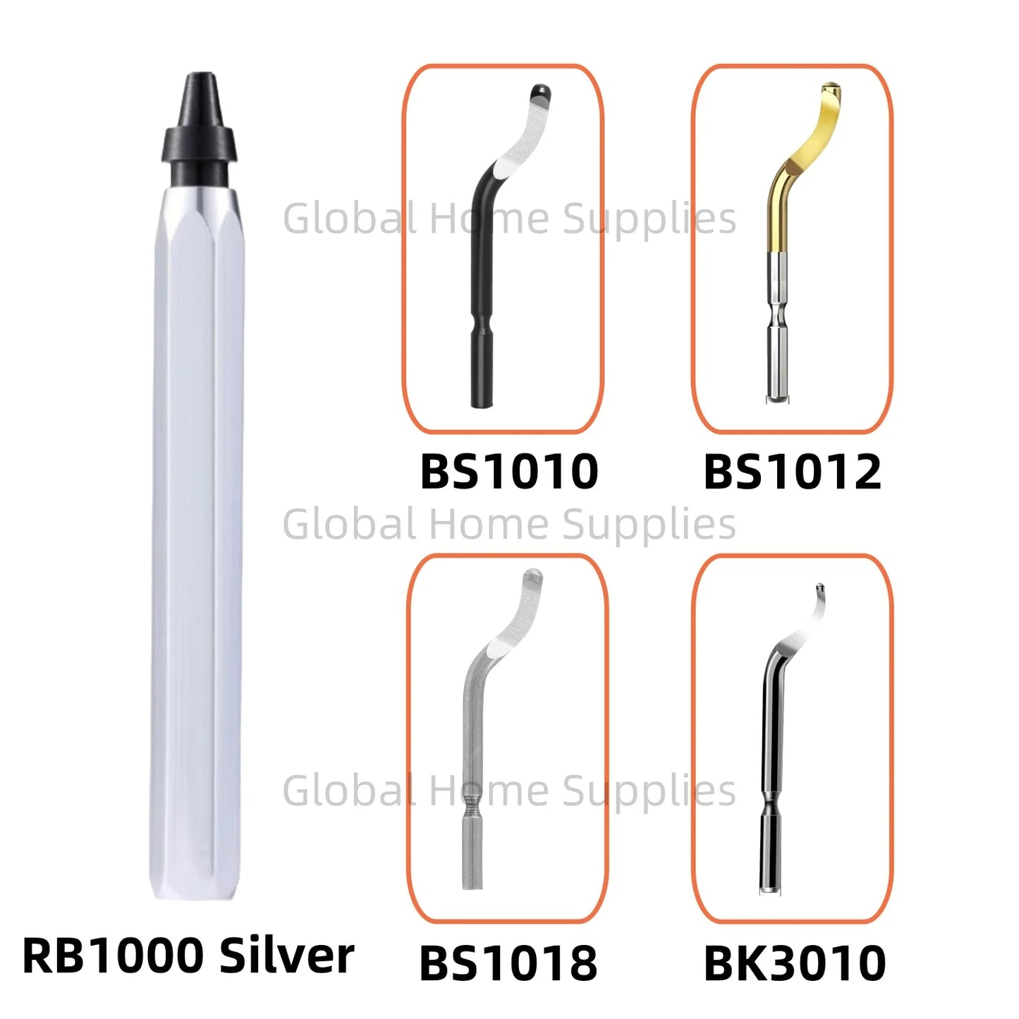 Entgratungswerkzeug mit 1 Griff und 4 Klingen aus Schnellarbeitsstahl