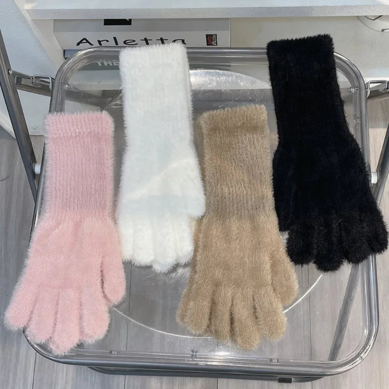 Warme Gestrickte Damen Handschuhe mit Nerz Wolle Schutz