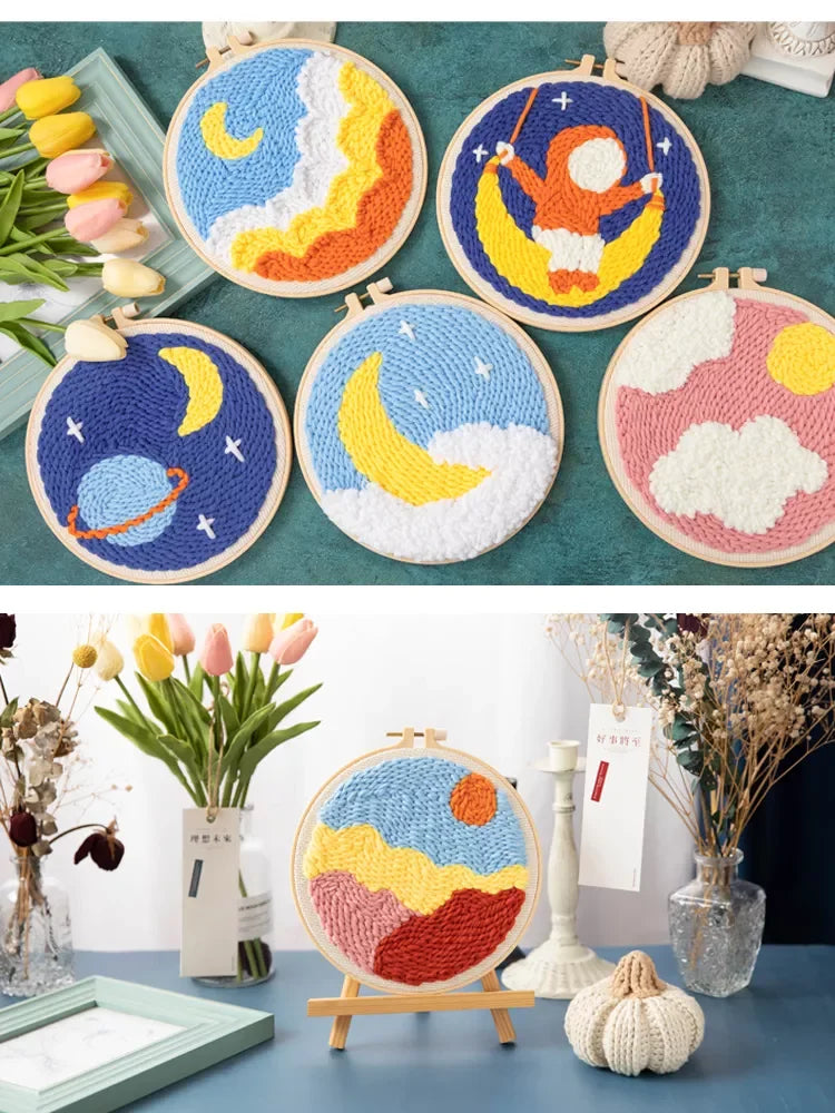 Einfaches Punch Nadel Stickerei Starter Kit mit Tiermotiven