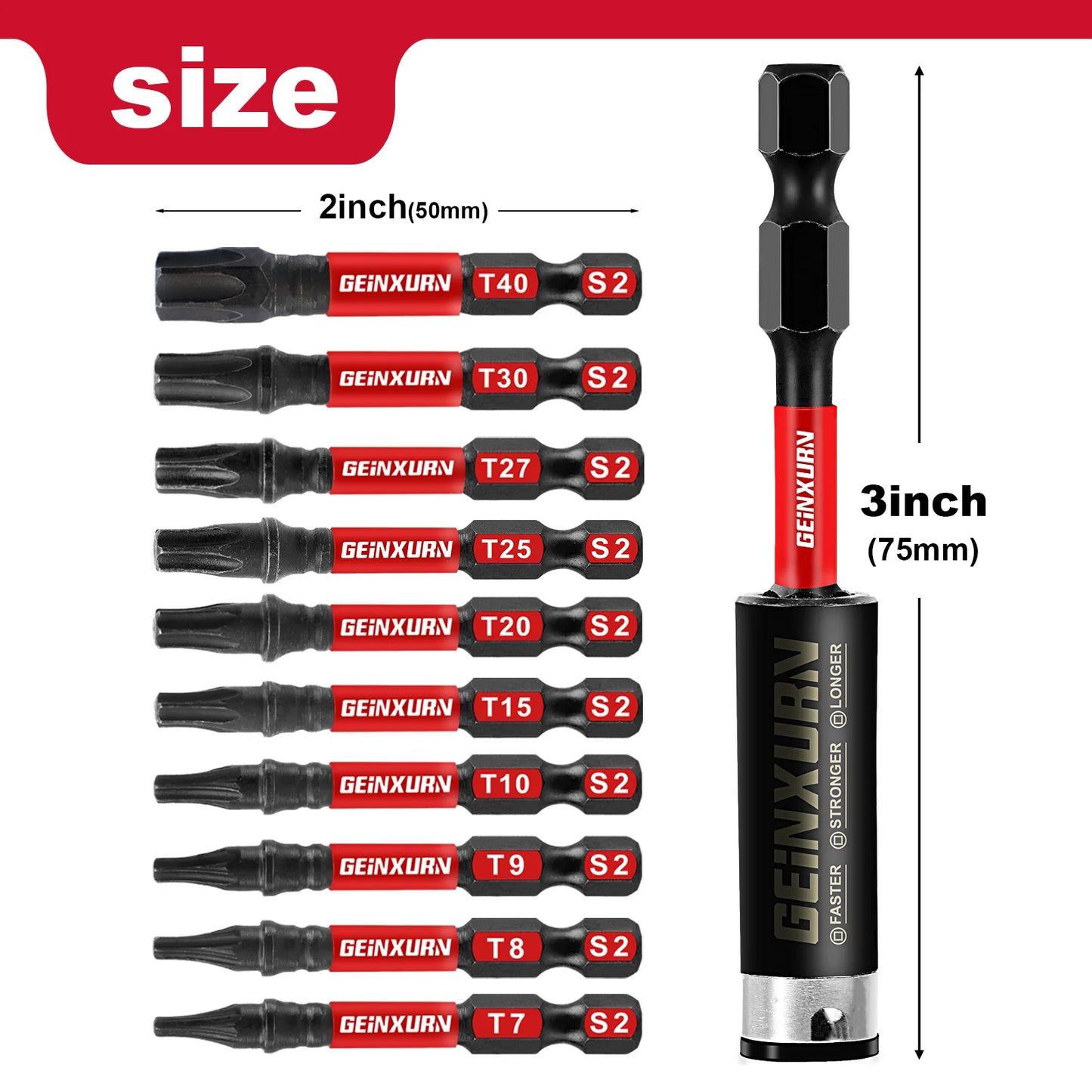 Magnetisches Torx-Bit-Set T7-T40 aus S2 Stahl, stoßfest - präzise, 10-teilig