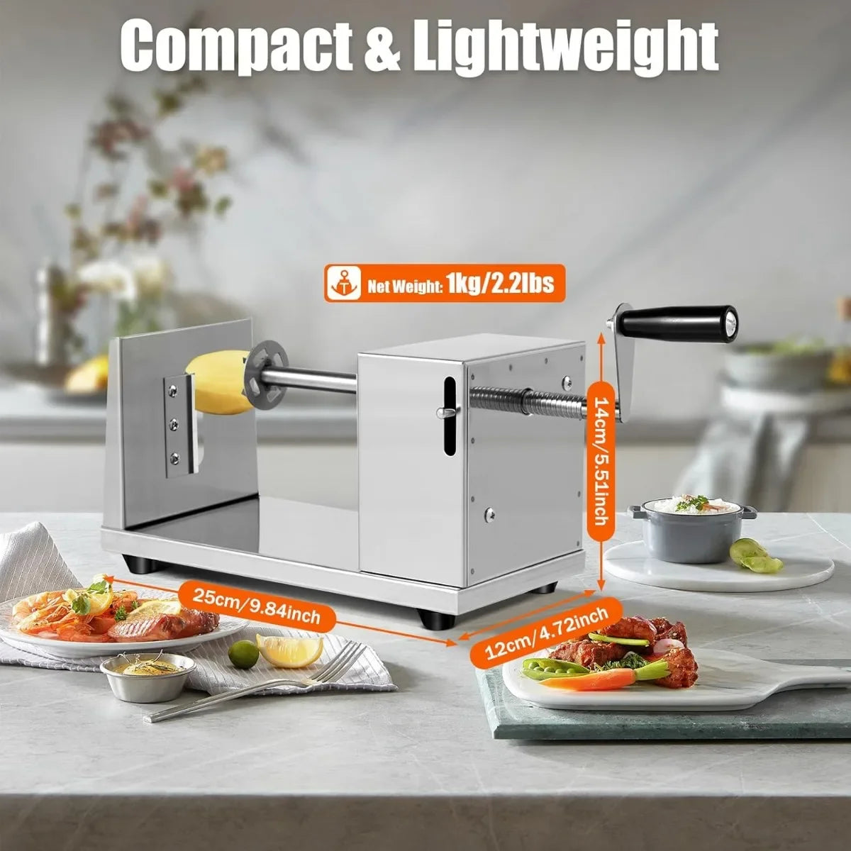 Manueller Kartoffel-Spiralschneider aus Edelstahl, spiralförmiger Twister-Kartoffelschneider, Gemüse- und Obstschneider mit 3 Klingen aus Edelstahl-Yabubest - Home & More