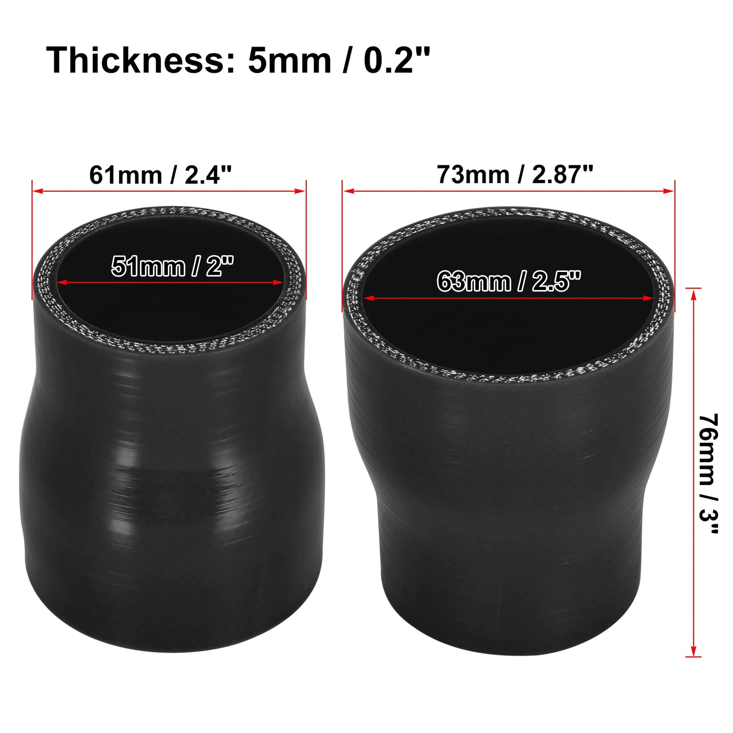 Silikon Reduzierschlauch gerader Ladeluftkühler Schlauch 76 mm Länge