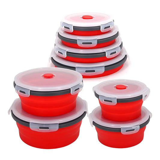 Runde faltbare Silikon-Lunchbox mit Deckel, mikrowellengeeignet und tragbar