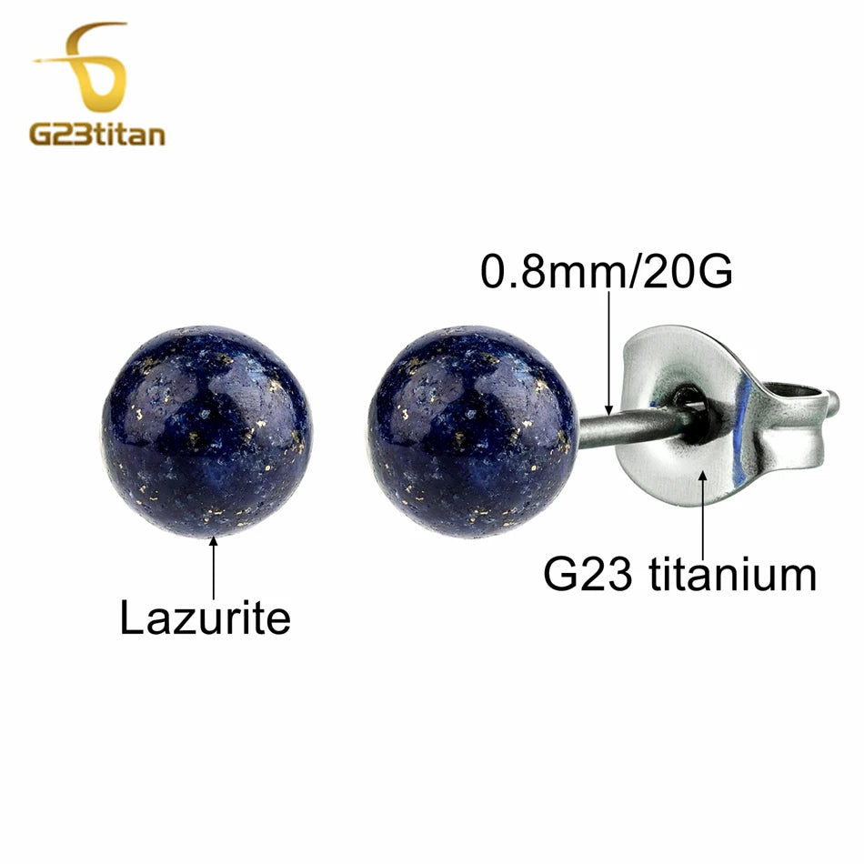 Titan Ohrstecker mit blauer Lapislazuli Perle unisex Halbedelstein Schmuck