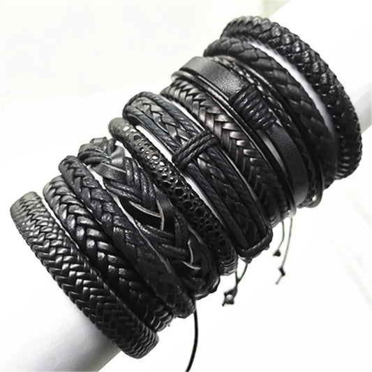 10 Stück Schwarze Lederarmbänder Handgewebt Verstellbar Unisex Schmuck