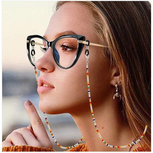 2-teiliges Set bunte Perlen Brillenketten mit weichem Brillentuch