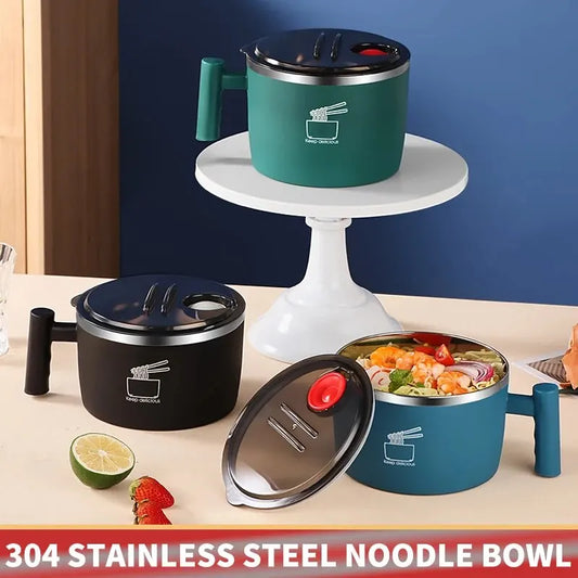 Edelstahlschüssel mit Deckel für Instant-Nudeln, kompakt und tragbar