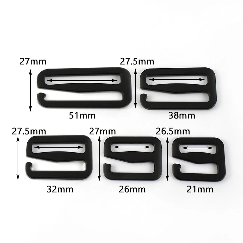 5 oder 10 schwarze Metall G-Hakenschnallen Tri-Glide Riemenversteller