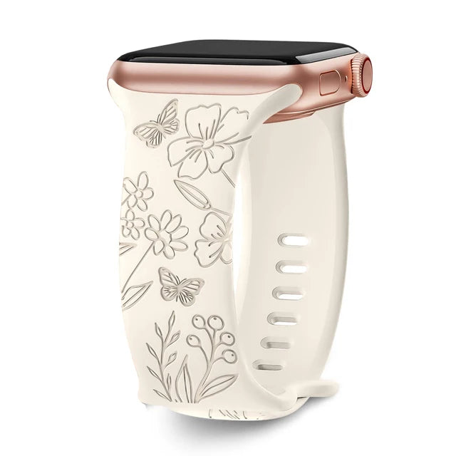 Blumengraviertes Silikonarmband für Apple Watch 38–49 mm – stilvoll - flexibel