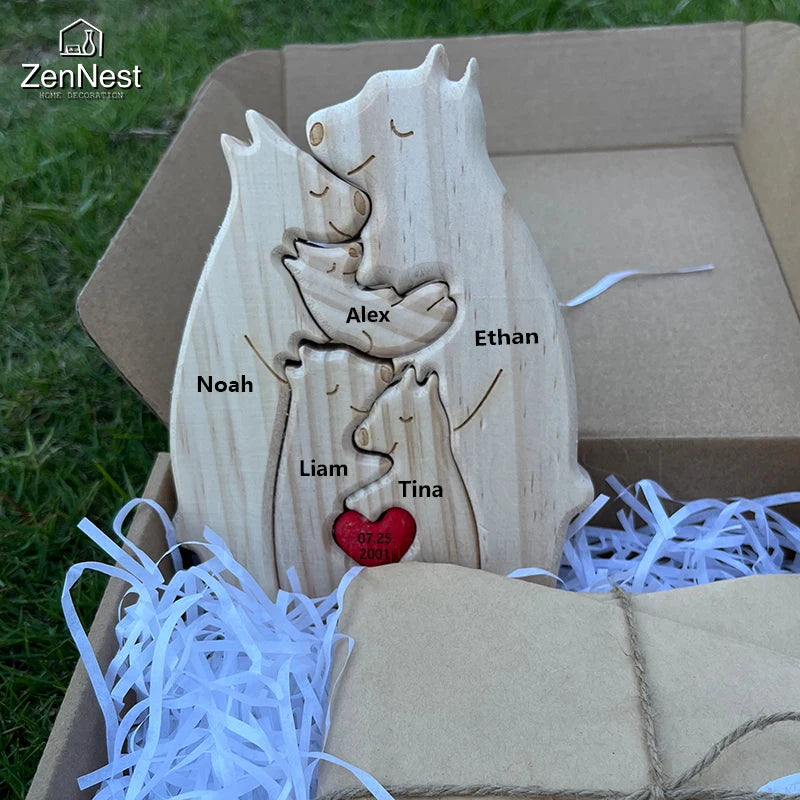 Personalisierbares Familienpuzzle aus Holz als Dekoration und Geschenk