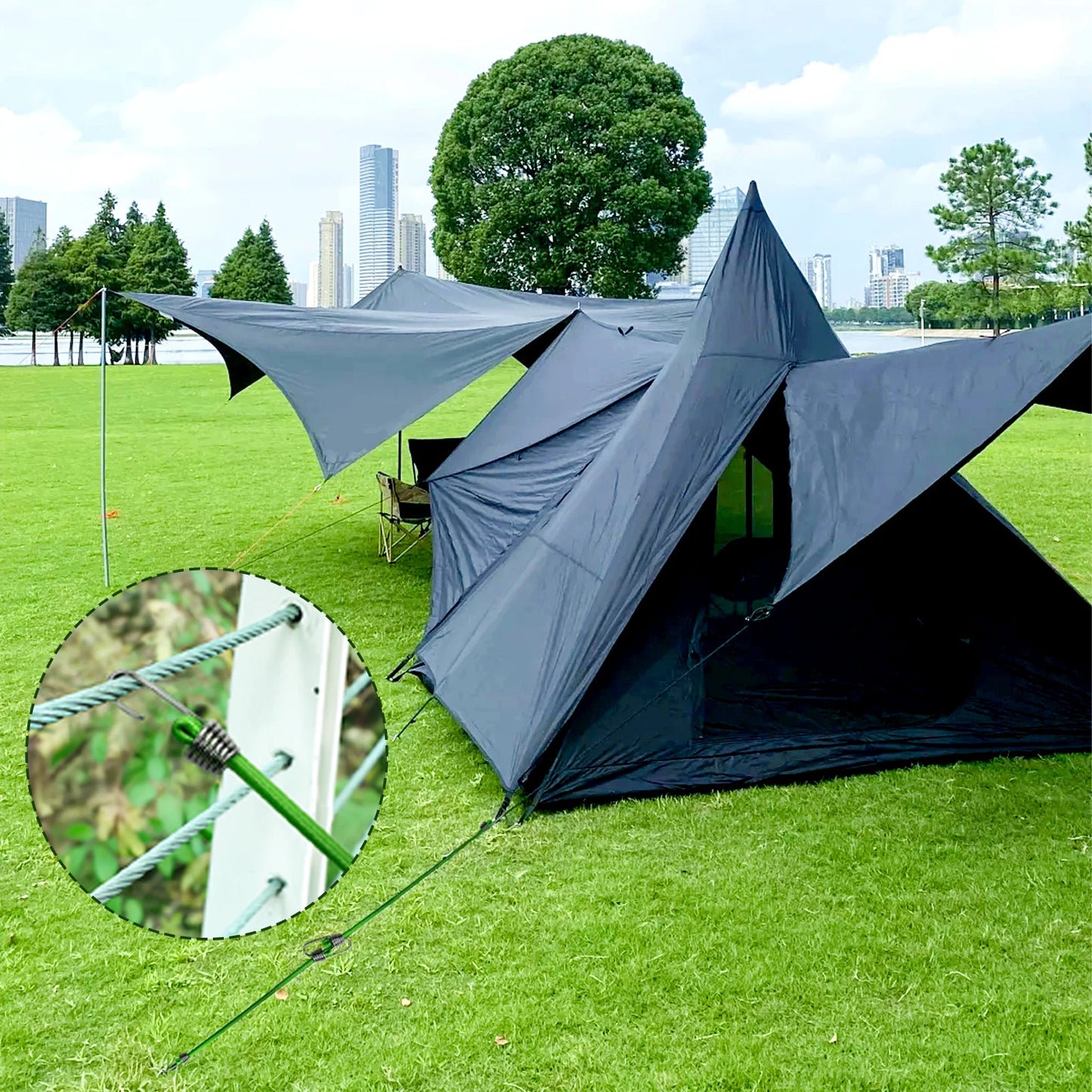 Flexibles Mini Bungee Cord Set mit Metallhaken – 5 oder 10 Stück, schwarz/grün