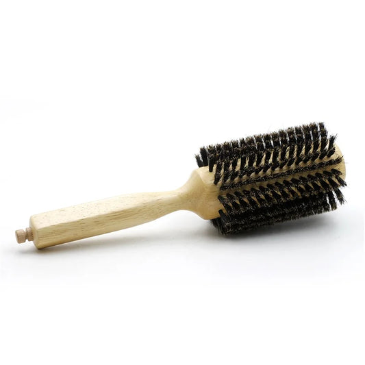 Runde Haarbürste mit Holzgriff und Wildschweinborsten für professionelles Styling
