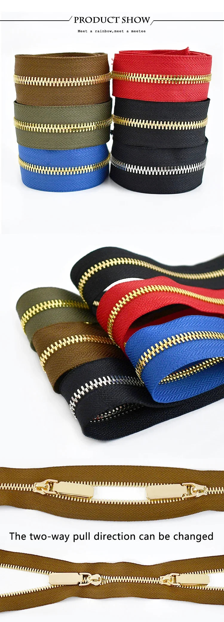 Metall-Reißverschluss Offenes Ende Zwei-Wege Reißverschlüsse Gold Silber-Yabubest - Home & More