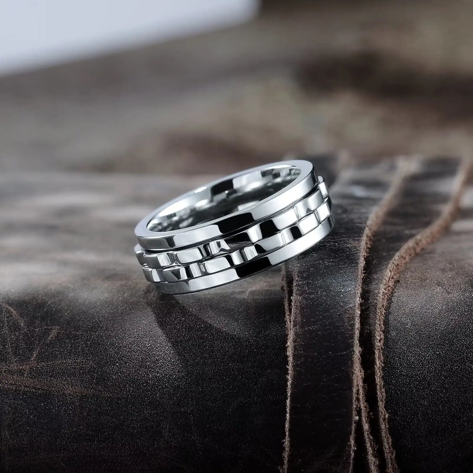 Drehbarer Edelstahl Ring mit Ketten Design für Herren