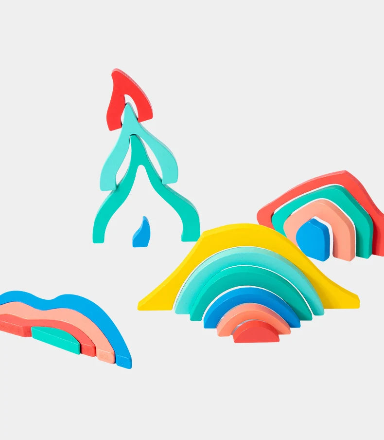 Kinder Holzblöcke Set - Regenbogen Farben - Fördert Kreativität und Motorik