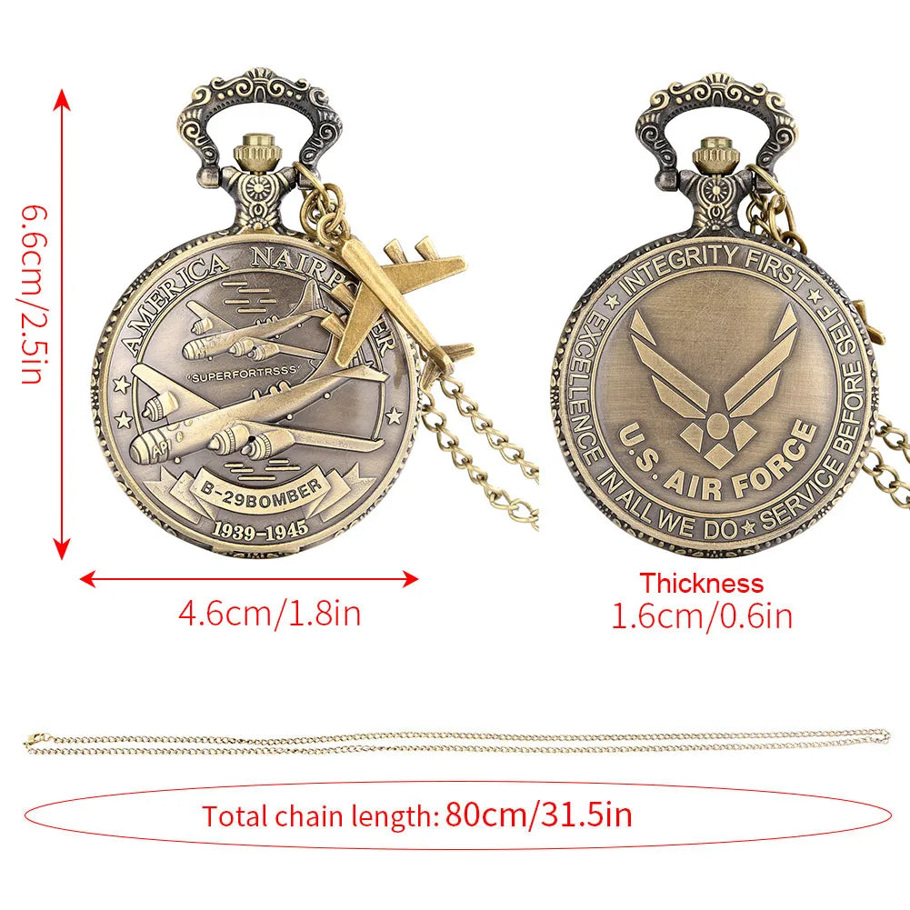 Retro Quarz Taschenuhr mit Flugzeug Anhänger Halskette