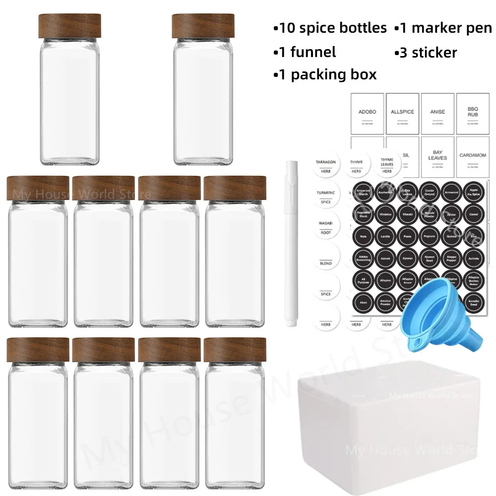 13-teiliges Gewürzglas-Set mit Bambusdeckel 4oz Aufbewahrung-Yabubest - Home & More