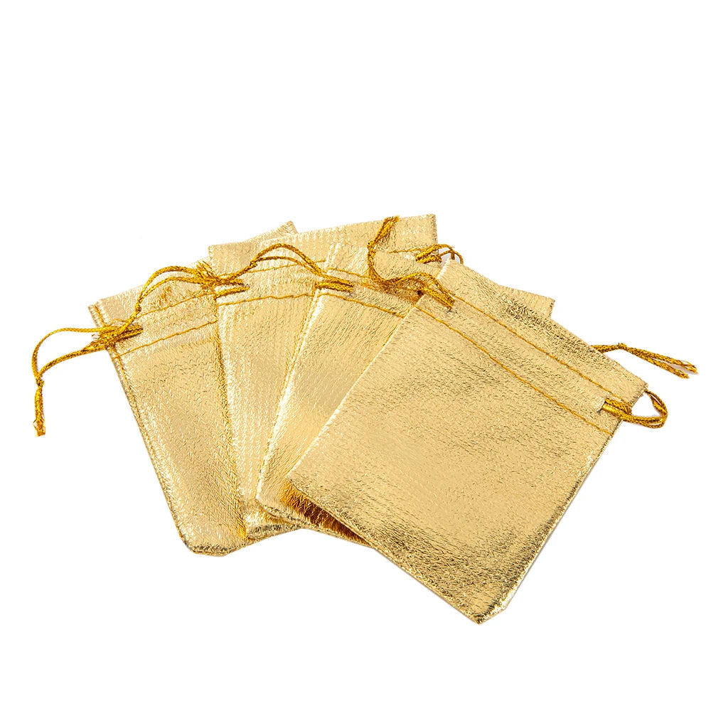 50x Gold Kordelzug Beutel Stoff Geschenkverpackung Schmuck Candy Bar Party