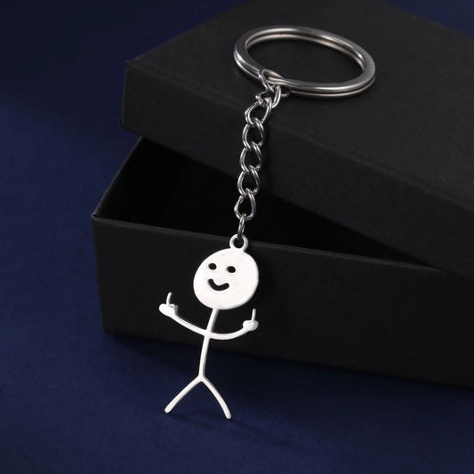 Frecher Edelstahl-Mittelfinger Stickman Schlüsselanhänger – minimalistischer Style