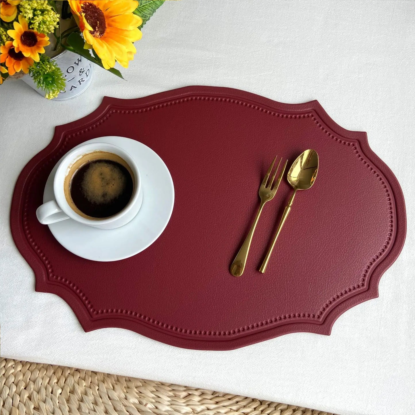 Geformte PU Kunstleder Tischsets Luxus Schwarz Creme Grau 1/4/6 Stk.