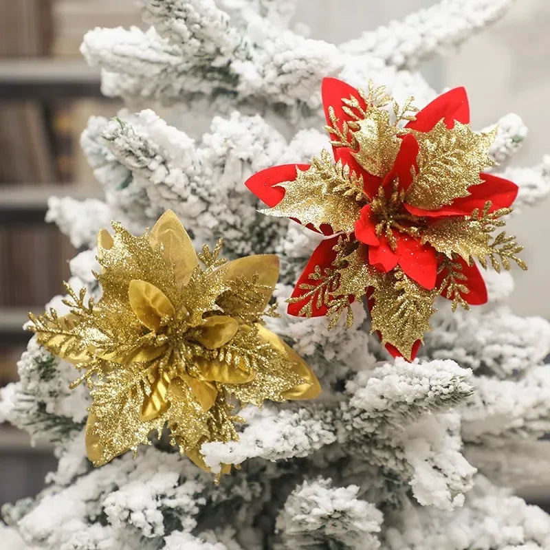 Künstliche funkelnde Glitzer-Weihnachtsblumen für Dekoration