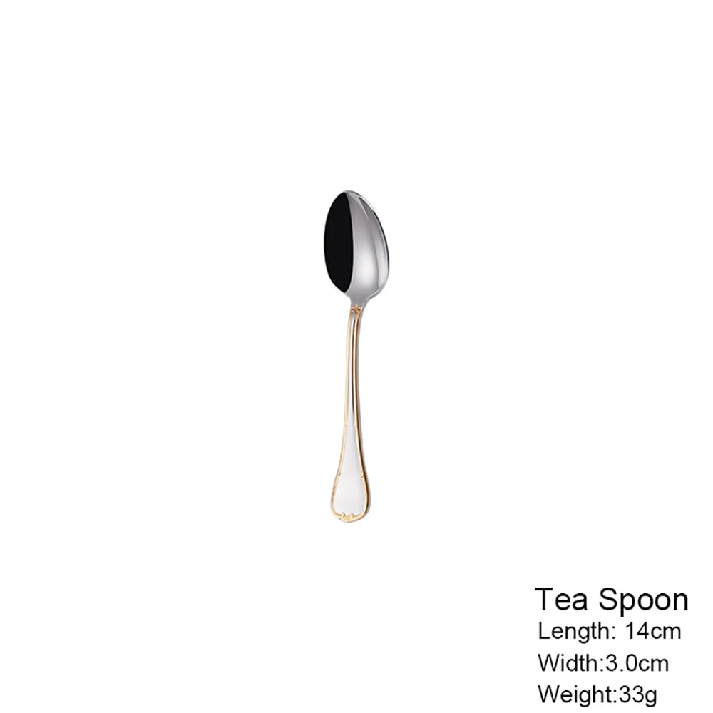 Luxuriöses 4- oder 6-teiliges vergoldetes Besteckset, Edelstahl, spülmaschinenfest