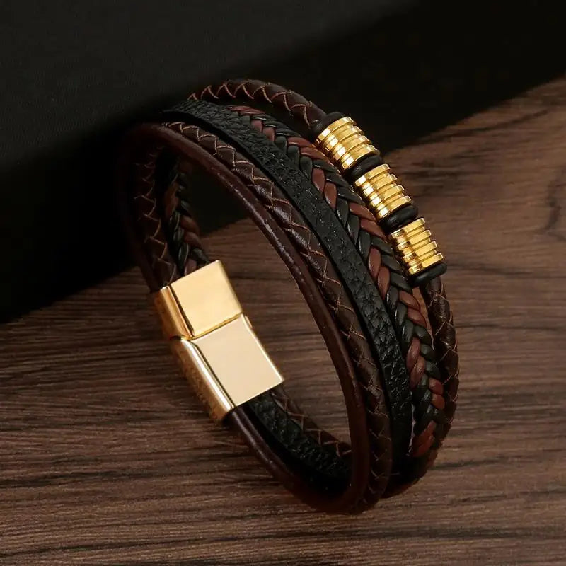 Handgewebtes Lederarmband für Herren – Multilayer Stil