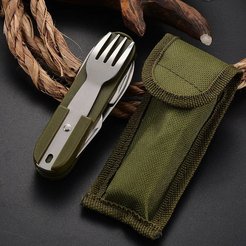 7 in 1 faltbares Edelstahl Outdoor Geschirr Set mit Tasche grün