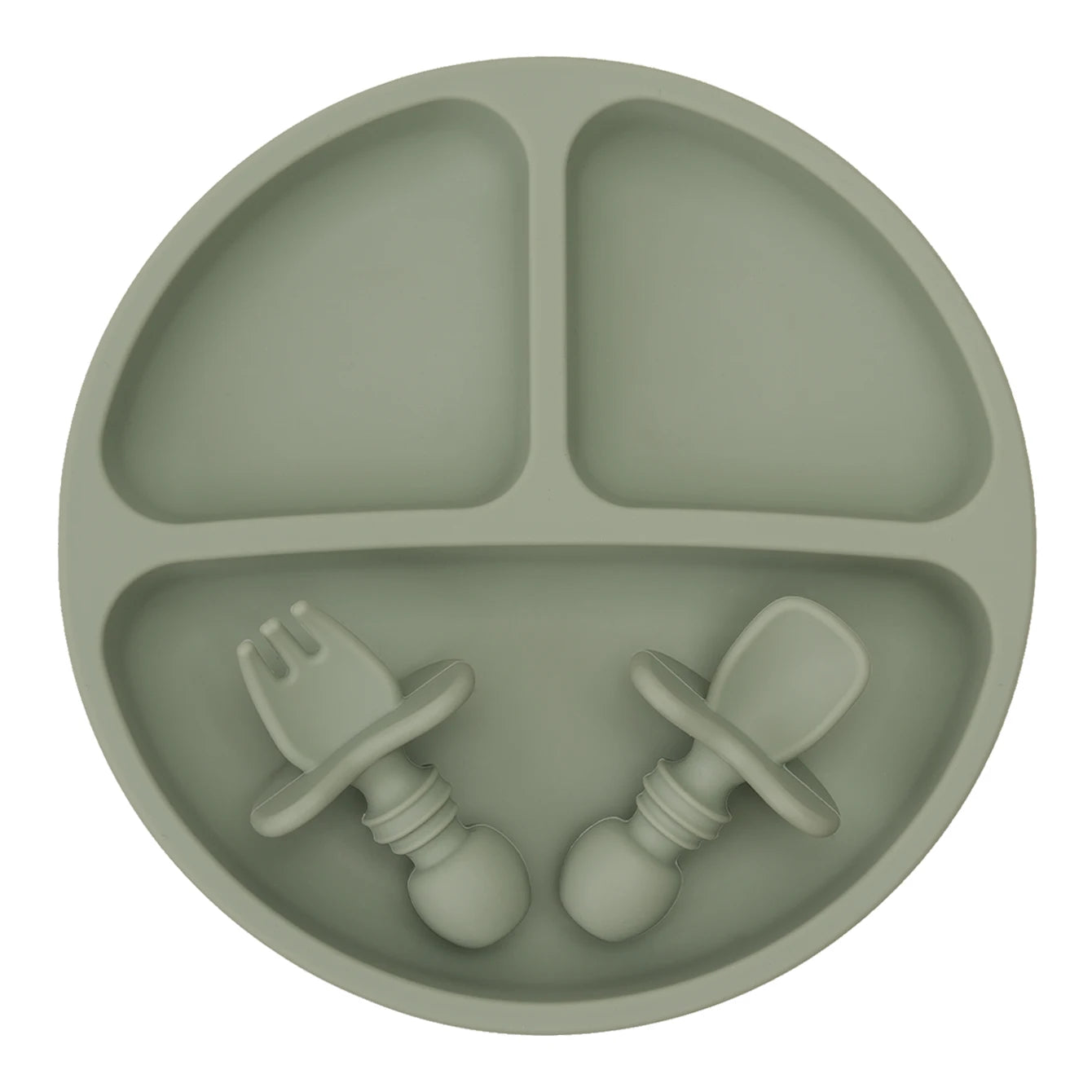 3-teiliges BPA-freies Silikon Baby Geschirrset mit Saugteller und Besteck