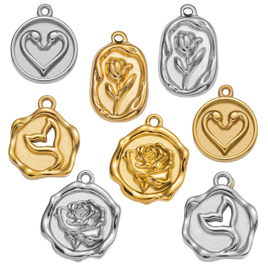 Goldfarbene Edelstahl Charms Rose Herz Meerjungfrau Design