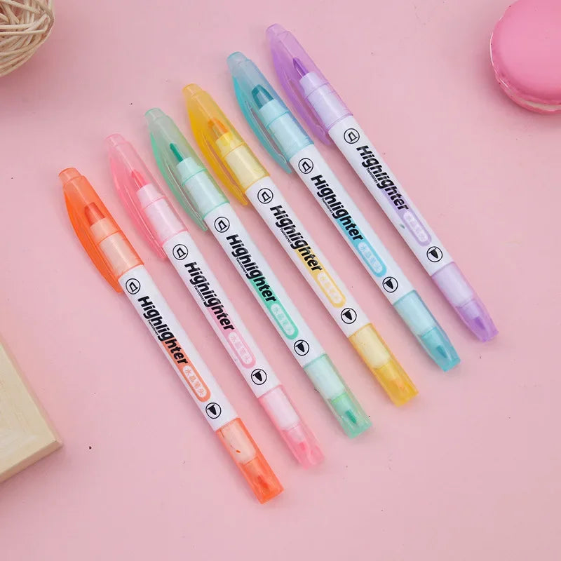 6 Farben Set Doppelkopf Pastell Textmarker für Schule und Büro