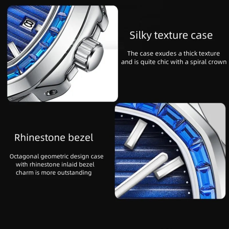 Herren Business Uhr mit Strass wasserdicht leuchtend und Kalender