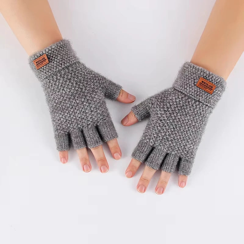 Wärmende Unisex Halbfinger Strickhandschuhe aus Wolle und Baumwolle