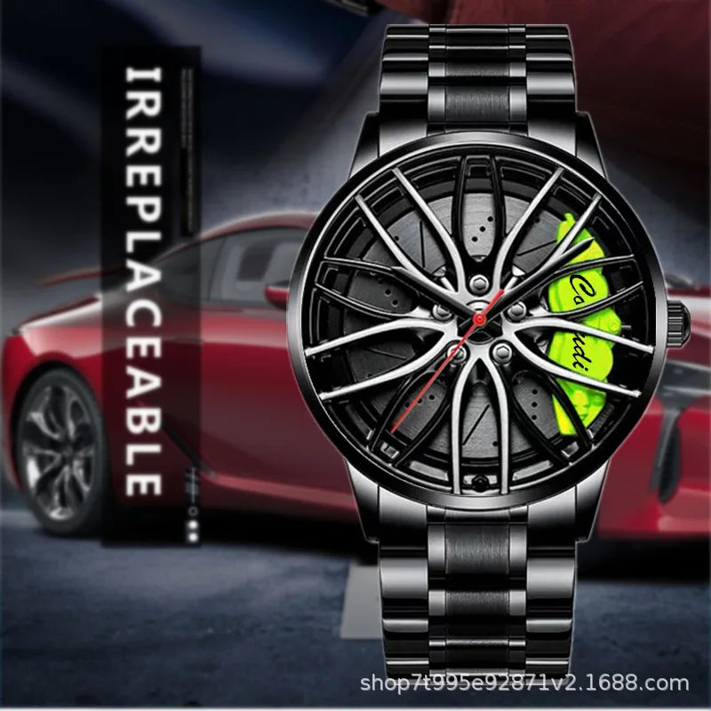 Herren Quarzuhr Edelstahl Wasserdicht Leuchtend Radnabe Design Elegant Sportlich