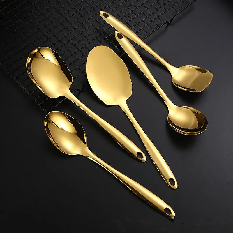 Edelstahl Küchenutensilien Set Kochlöffel Spatel mit langem Griff